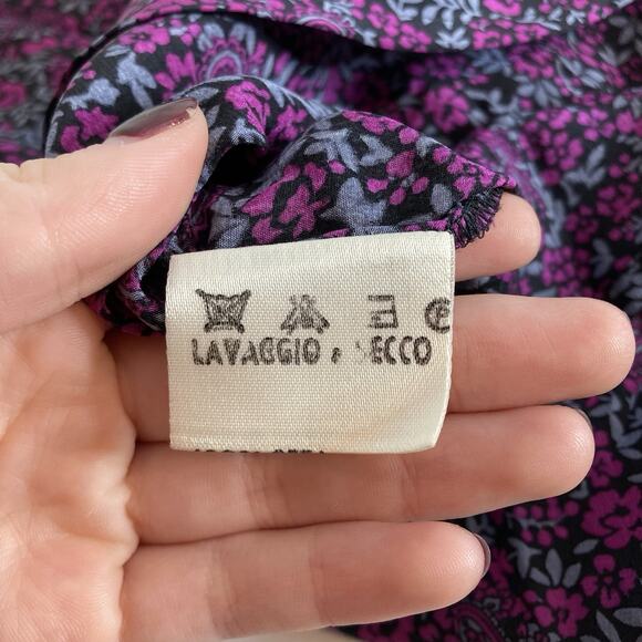 Vintage Cristallo Womens Purple Ditsy Floral Silk Blouse Size 42/10 Boho Italian - Picture 6 of 12